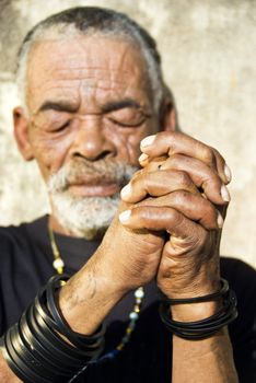 Old African black man with characterful face