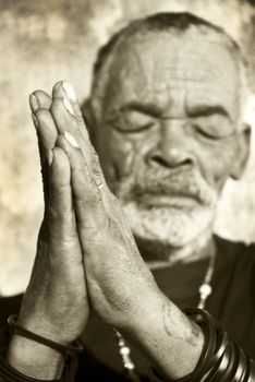 Old African black man with characterful face