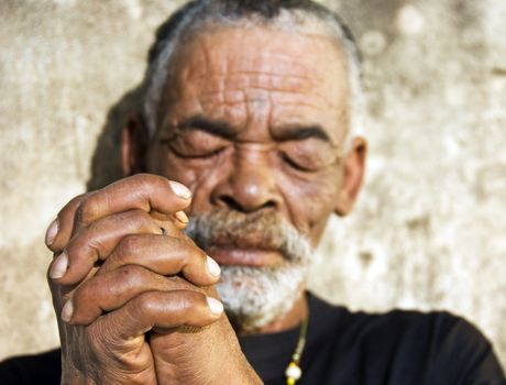 Old African black man with characterful face