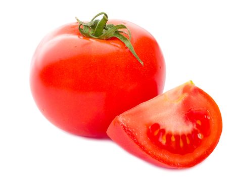 close-up red ripe tomato, isolated on white