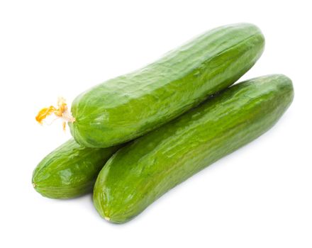 close-up three cucumbers, isolated on white
