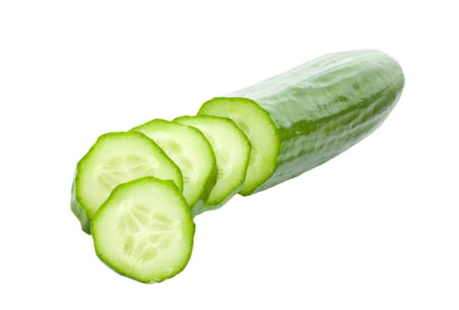 close-up sliced cucumber, isolated on white