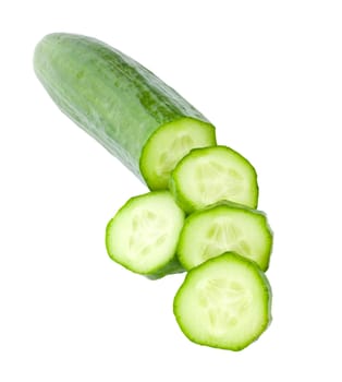 close-up sliced cucumber, isolated on white