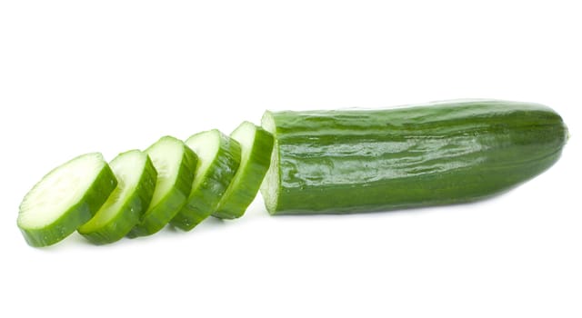 close-up sliced cucumber, isolated on white