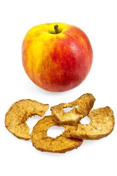 Red-yellow apple, apple chips isolated on a white background