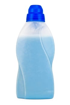 Bottle with blue cleaning fluid and mitigate isolated on a white background