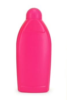 A bottle of pink with a detergent  is isolated on a white background