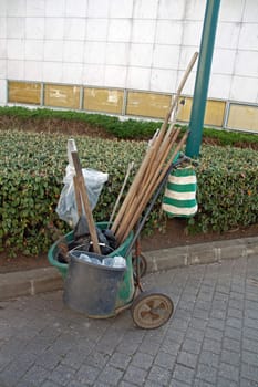 equipment to clean the streets. shovel, broom and other accessories