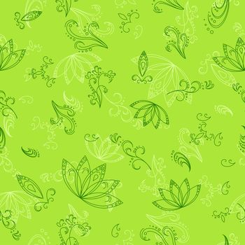 Abstract green seamless background with graphic floral pattern