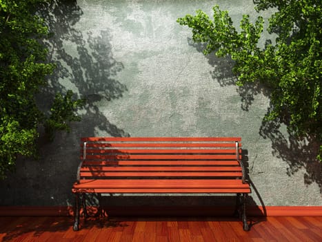 old concrete wall and bench made in 3D graphics