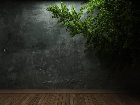 old concrete wall and plant made in 3D graphics