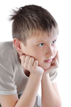 kid looking far away isolated on ehite background