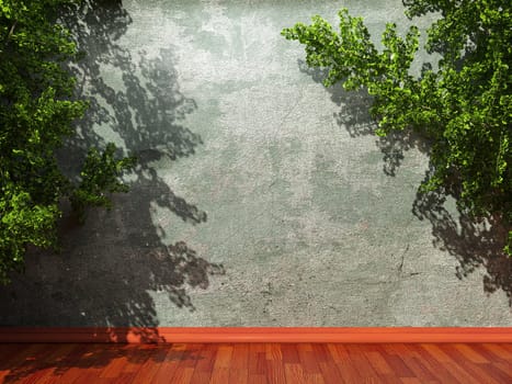old concrete wall and plant made in 3D graphics