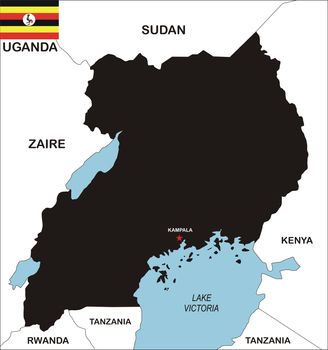 political map of Uganda country with flag illustration