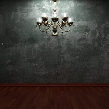 old concrete wall and chandelier made in 3D graphics