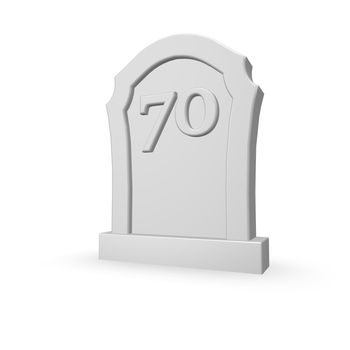 gravestone with number seventy on white background - 3d illustration