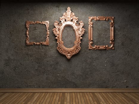 old concrete wall and frame made in 3D graphics