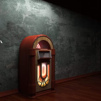 old concrete wall and jukebox made in 3D graphics