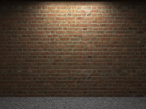 illuminated brick wall made in 3D graphics