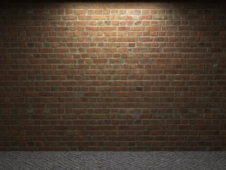 illuminated brick wall made in 3D graphics