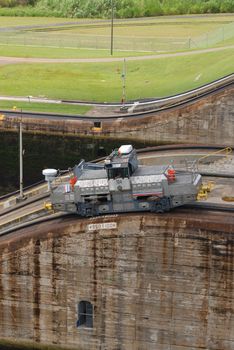 PANAMA-SEPTEMBER 10. Man dirives a 'Tug' locomotive at Miraflores Locks on September 10, 2006 in Panama Canal. Six new locks will be constructed by 2015 on the Panama Canal.