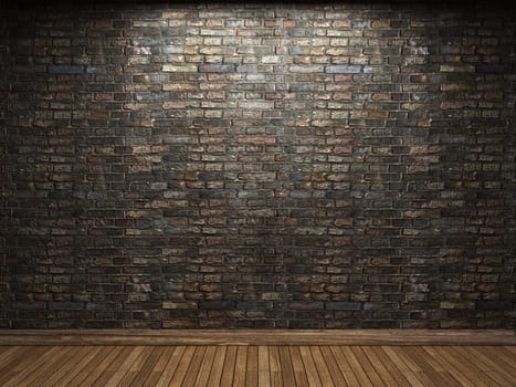 illuminated brick wall made in 3D graphics