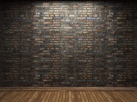 illuminated brick wall made in 3D graphics