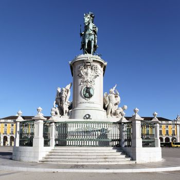 statue on commerce square in Lisbon, Portugal