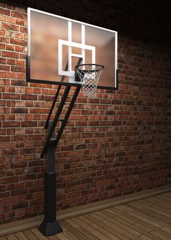 old brick wall and basketball made in 3D graphics