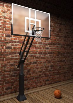 old brick wall and basketball made in 3D graphics