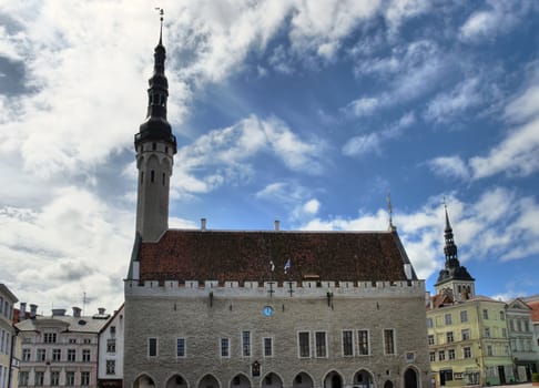 Wideangle shot of Tallinn townhall, executed in high dynamic range tonemapping from three individual exposures.
