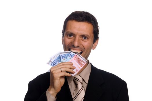 businessman with money over white background
