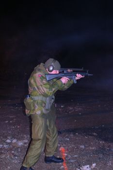 Soldier practicing his shooting skills