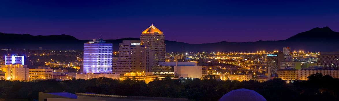 PANORAMIC DUSK NIGHT PICTURE OF DOWNTOWN ALBUQUERQUE NEW MEXICO