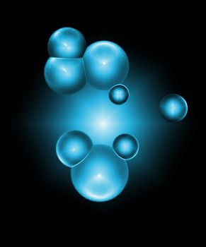 3d blue bubbles or cells over a black background