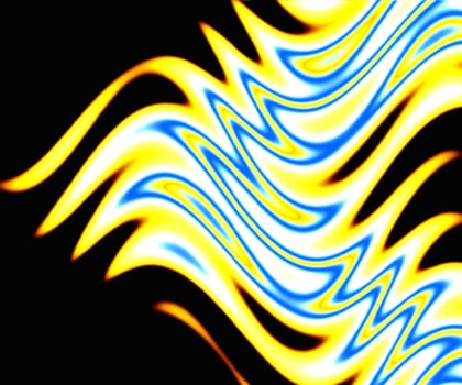 A beautiful abstract background featuring yellow and blue flames over black.