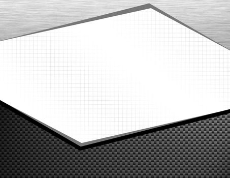 A page layout or frame featuring carbon fiber and brushed aluminum - it includes the clipping path to remove everything in the center white area.
