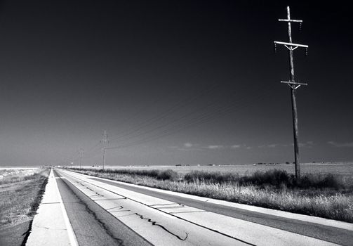 Horizontal Black and White Blacktop Highway 86 near Silverton Texas
