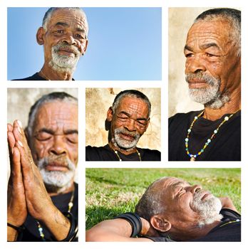 Senior African man - collage with different portraits.