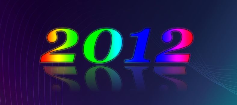 2012 Happy New Year number on dark background with lines.