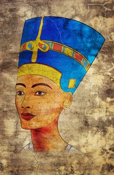 Image of the queen of ancien Egypt looks like fresco