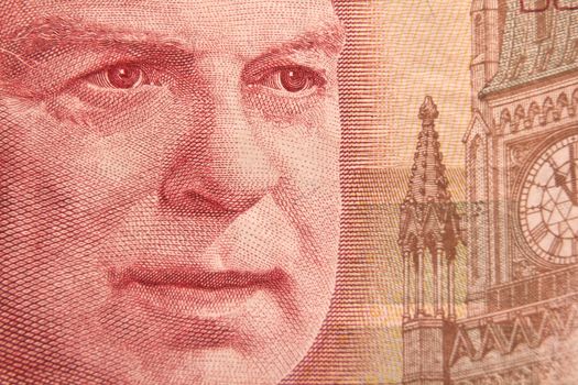 Closeup of the portrait of William Lyon Mackenzie King on a 50 dollar Canadian bill