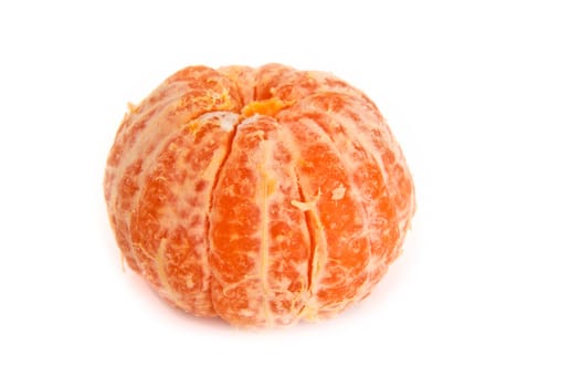 Pealed mandarine orange whole piece on a white background