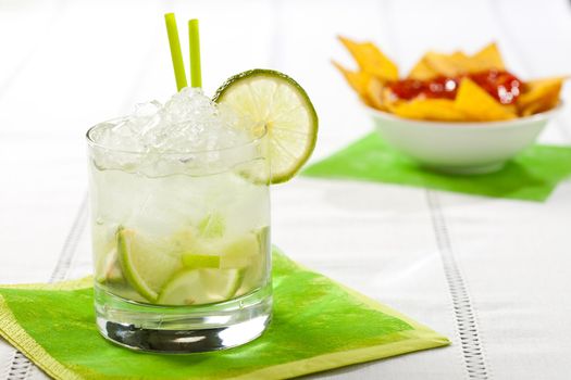 Delicious brazilian drink with lime and cachaca