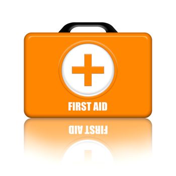 Orange first aid kit with medical cross isolated over white background