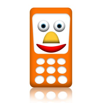 Cheerful smiling cartoon mobile phone isolated over white background