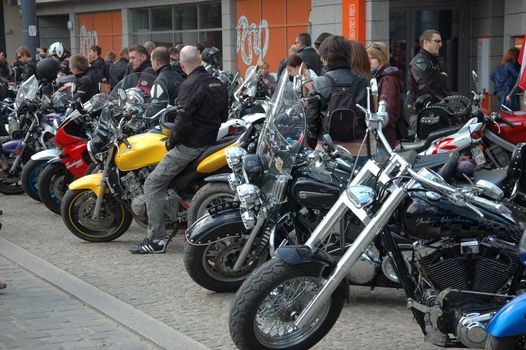 WROCLAW, POLAND - April 16: Motorcycle parade and season opening in Poland. Riders gather to enjoy new season and collect blood for children in hospitals on April 16, 2011.