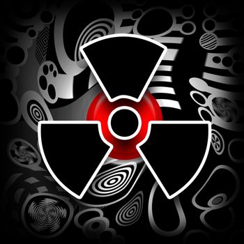 Black radioactive symbol on melting industrial metal background