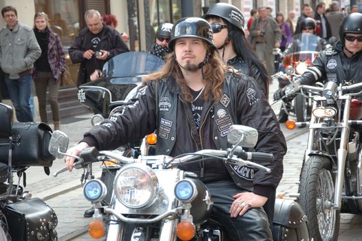 WROCLAW, POLAND - April 16: Motorcycle parade and season opening in Poland. Riders gather to enjoy new season and collect blood for children in hospitals on April 16, 2011.