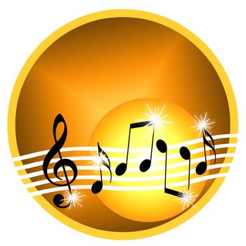 Golden music illustration with random musical symbols